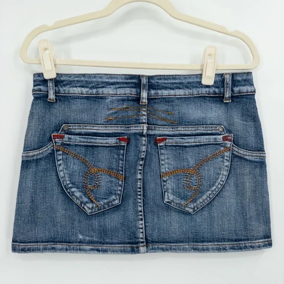 Y2K No Boundaries Stretch Denim‎ Micro Mini Skirt Junior 9 Low Rise Distressed - Picture 6 of 7